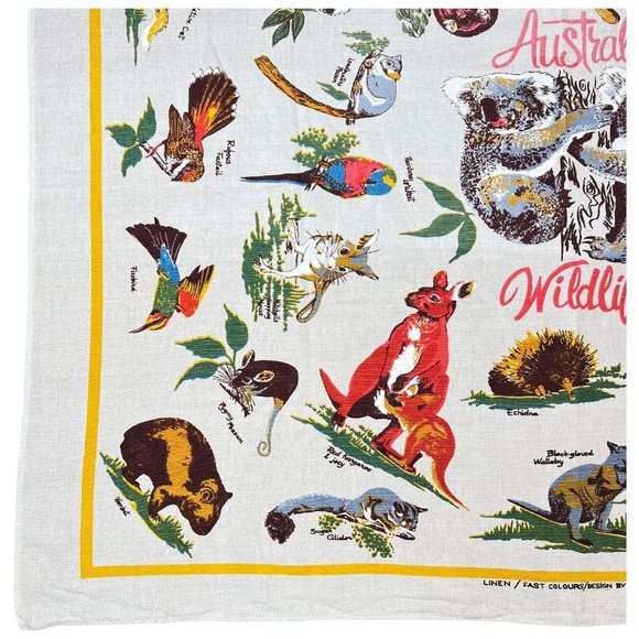 Vintage Wildlife Of Australia Linen Tablecloth Wall Hanging Koala Bear 52” X 45” - Picture 5 of 9
